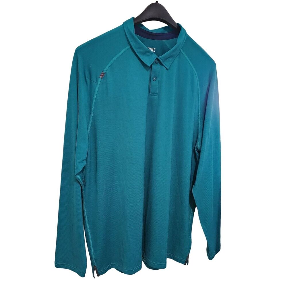 Rhone Mens Delta Pique Long Sleeve Polo Shirt Teal‎ Green Deep XXL Goldfusion